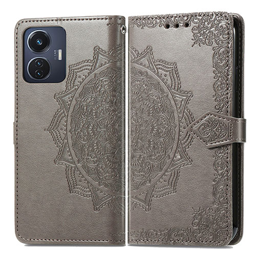 Leather Case Stands Fashionable Pattern Flip Cover Holder for Vivo T1 4G Gray