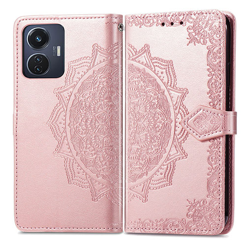 Leather Case Stands Fashionable Pattern Flip Cover Holder for Vivo T1 4G Rose Gold