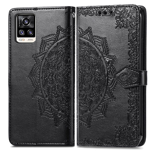 Leather Case Stands Fashionable Pattern Flip Cover Holder for Vivo V20 (2021) Black