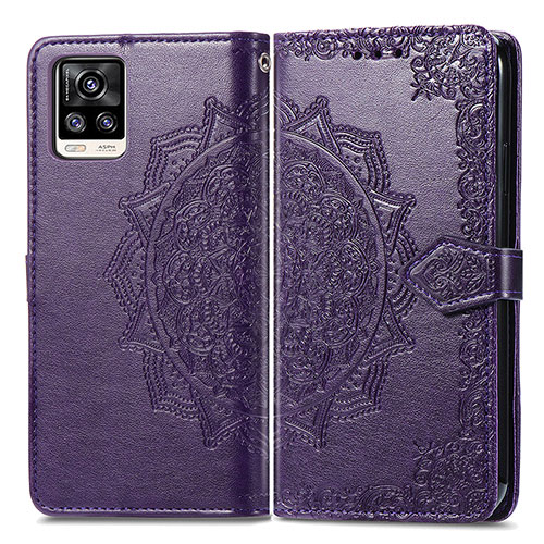 Leather Case Stands Fashionable Pattern Flip Cover Holder for Vivo V20 (2021) Purple