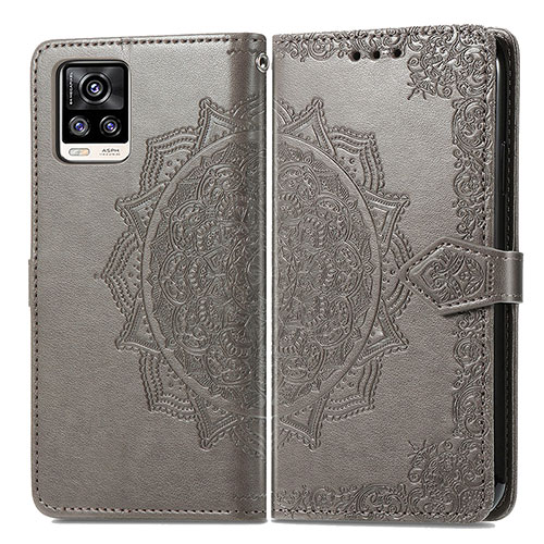 Leather Case Stands Fashionable Pattern Flip Cover Holder for Vivo V20 Gray