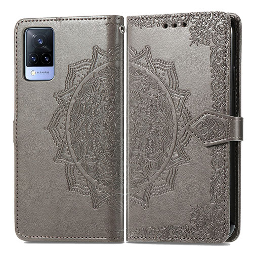 Leather Case Stands Fashionable Pattern Flip Cover Holder for Vivo V21 5G Gray