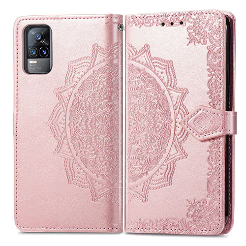 Leather Case Stands Fashionable Pattern Flip Cover Holder for Vivo V21e 4G Rose Gold