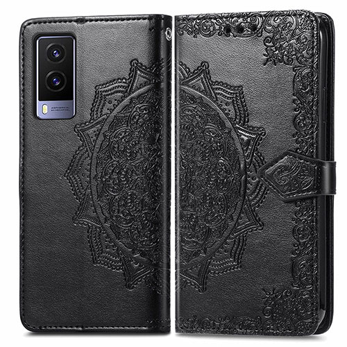 Leather Case Stands Fashionable Pattern Flip Cover Holder for Vivo V21e 5G Black