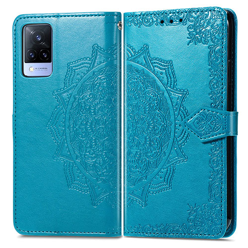 Leather Case Stands Fashionable Pattern Flip Cover Holder for Vivo V21s 5G Blue