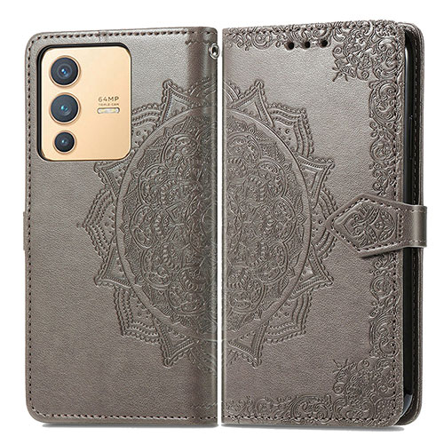 Leather Case Stands Fashionable Pattern Flip Cover Holder for Vivo V23 5G Gray