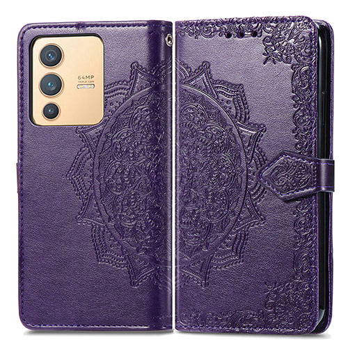 Leather Case Stands Fashionable Pattern Flip Cover Holder for Vivo V23 5G Purple