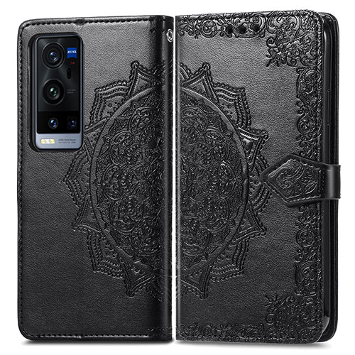 Leather Case Stands Fashionable Pattern Flip Cover Holder for Vivo X60 Pro+ Plus 5G Black