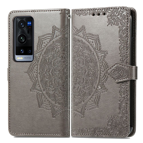 Leather Case Stands Fashionable Pattern Flip Cover Holder for Vivo X60 Pro+ Plus 5G Gray