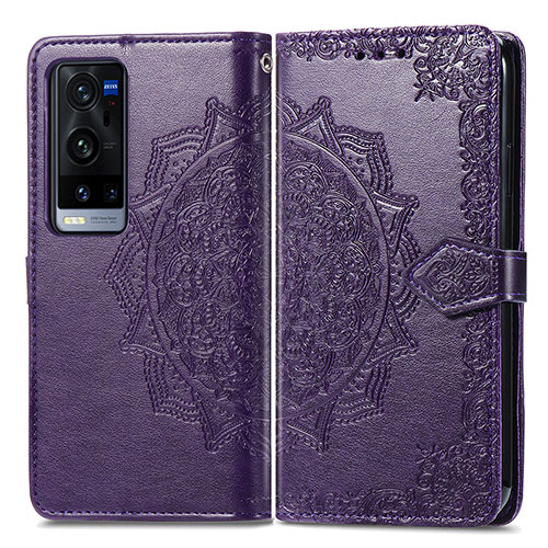 Leather Case Stands Fashionable Pattern Flip Cover Holder for Vivo X60 Pro+ Plus 5G Purple