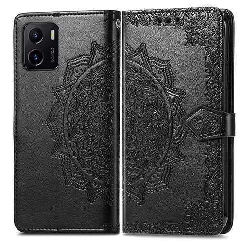 Leather Case Stands Fashionable Pattern Flip Cover Holder for Vivo Y01A Black