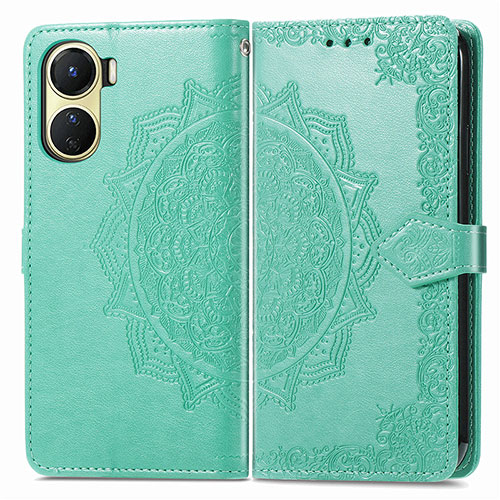 Leather Case Stands Fashionable Pattern Flip Cover Holder for Vivo Y02S Green