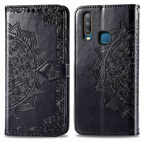 Leather Case Stands Fashionable Pattern Flip Cover Holder for Vivo Y11 Black