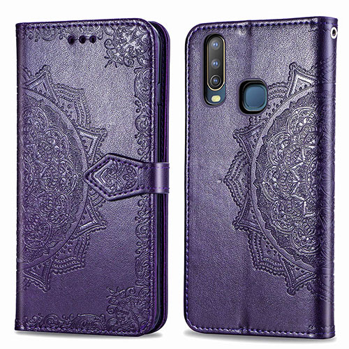 Leather Case Stands Fashionable Pattern Flip Cover Holder for Vivo Y12 Purple