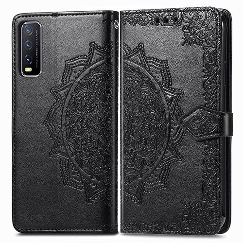 Leather Case Stands Fashionable Pattern Flip Cover Holder for Vivo Y12G Black