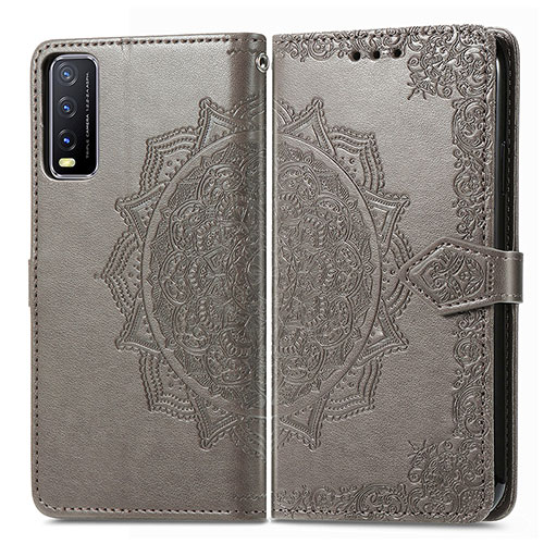 Leather Case Stands Fashionable Pattern Flip Cover Holder for Vivo Y12G Gray