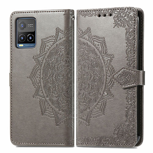 Leather Case Stands Fashionable Pattern Flip Cover Holder for Vivo Y21a Gray