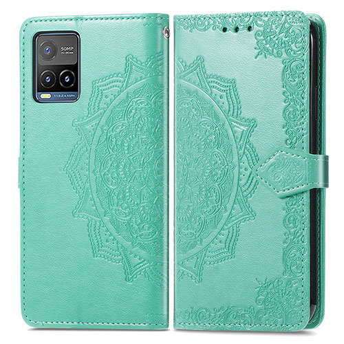 Leather Case Stands Fashionable Pattern Flip Cover Holder for Vivo Y21e Green