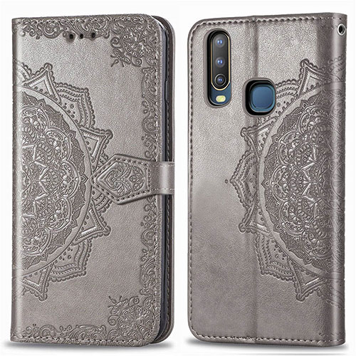 Leather Case Stands Fashionable Pattern Flip Cover Holder for Vivo Y3 Gray