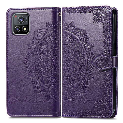Leather Case Stands Fashionable Pattern Flip Cover Holder for Vivo Y31s 5G Purple
