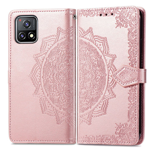Leather Case Stands Fashionable Pattern Flip Cover Holder for Vivo Y31s 5G Rose Gold