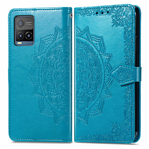 Leather Case Stands Fashionable Pattern Flip Cover Holder for Vivo Y33T Blue