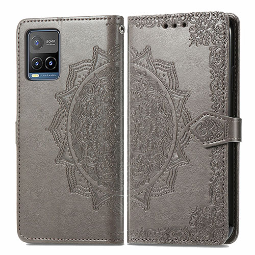 Leather Case Stands Fashionable Pattern Flip Cover Holder for Vivo Y33T Gray