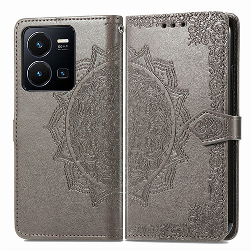 Leather Case Stands Fashionable Pattern Flip Cover Holder for Vivo Y35 4G Gray