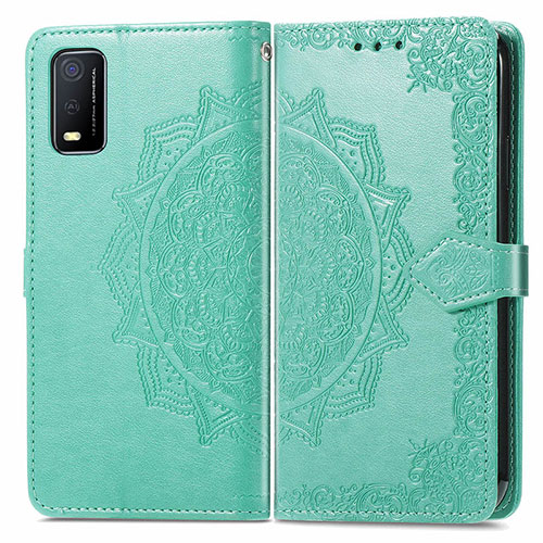 Leather Case Stands Fashionable Pattern Flip Cover Holder for Vivo Y3s (2021) Green