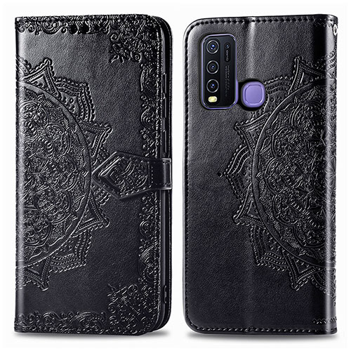 Leather Case Stands Fashionable Pattern Flip Cover Holder for Vivo Y50 Black