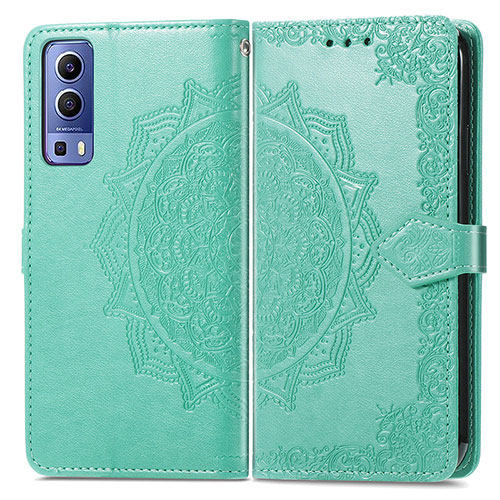 Leather Case Stands Fashionable Pattern Flip Cover Holder for Vivo Y52 5G Green