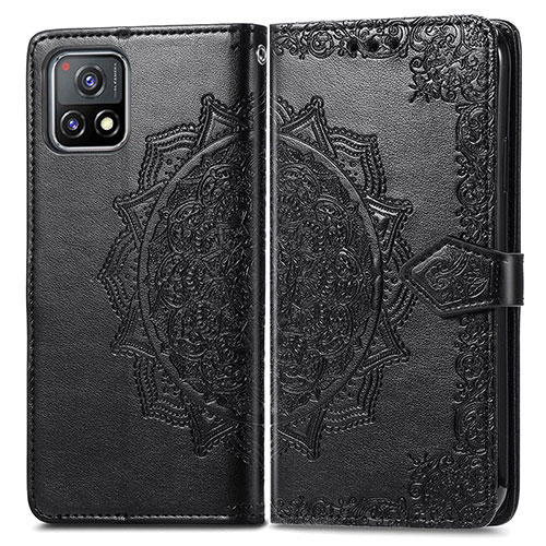 Leather Case Stands Fashionable Pattern Flip Cover Holder for Vivo Y52s 5G Black