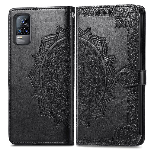 Leather Case Stands Fashionable Pattern Flip Cover Holder for Vivo Y73 (2021) Black