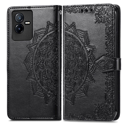 Leather Case Stands Fashionable Pattern Flip Cover Holder for Vivo Y73t Black