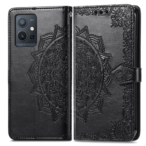 Leather Case Stands Fashionable Pattern Flip Cover Holder for Vivo Y75 5G Black