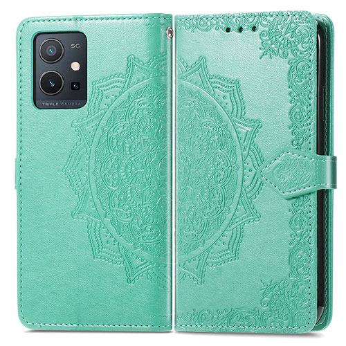 Leather Case Stands Fashionable Pattern Flip Cover Holder for Vivo Y75 5G Green