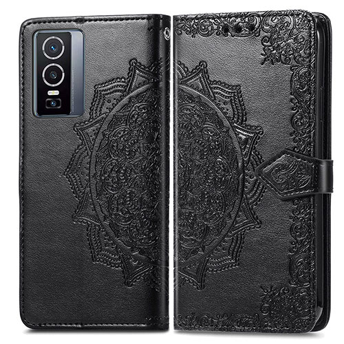 Leather Case Stands Fashionable Pattern Flip Cover Holder for Vivo Y76 5G Black