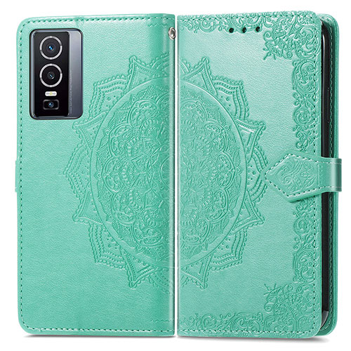 Leather Case Stands Fashionable Pattern Flip Cover Holder for Vivo Y76 5G Green