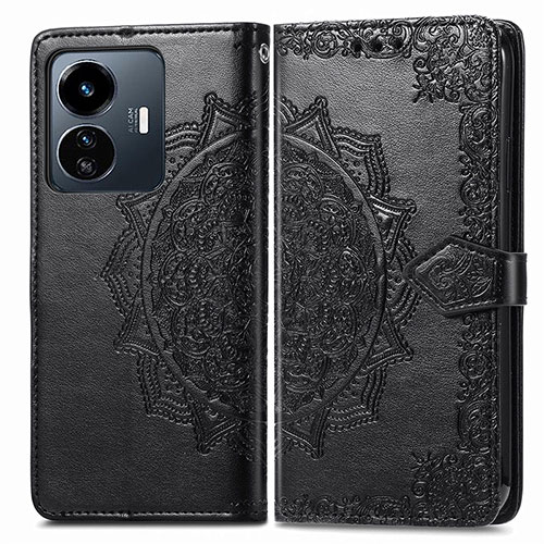 Leather Case Stands Fashionable Pattern Flip Cover Holder for Vivo Y77 5G Black