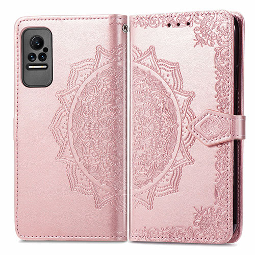 Leather Case Stands Fashionable Pattern Flip Cover Holder for Xiaomi Civi 1S 5G Rose Gold