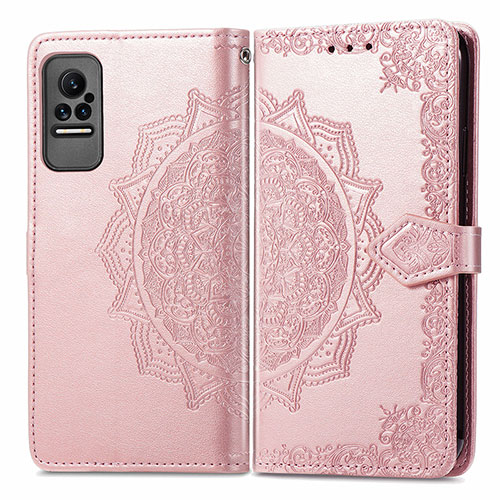 Leather Case Stands Fashionable Pattern Flip Cover Holder for Xiaomi Civi 5G Rose Gold