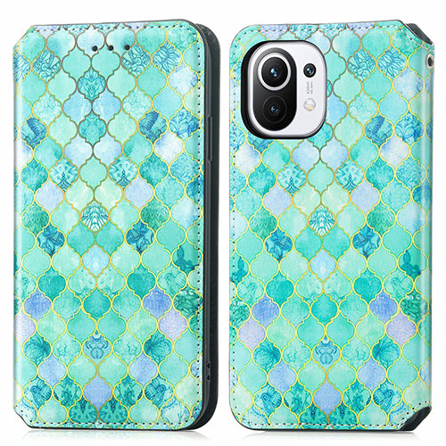 Leather Case Stands Fashionable Pattern Flip Cover Holder for Xiaomi Mi 11 Lite 4G Green