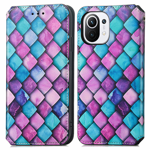 Leather Case Stands Fashionable Pattern Flip Cover Holder for Xiaomi Mi 11 Lite 4G Purple