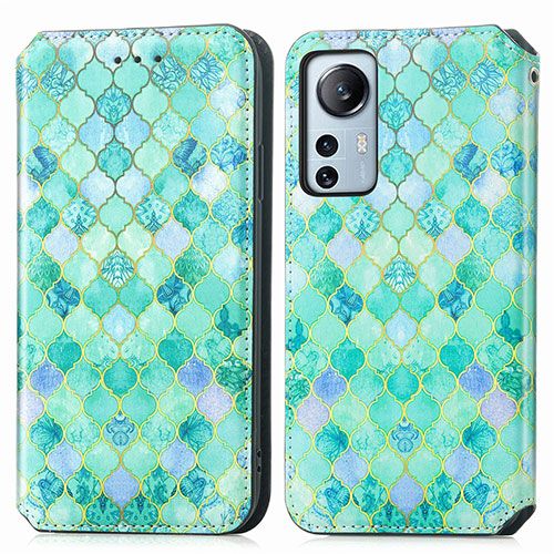 Leather Case Stands Fashionable Pattern Flip Cover Holder for Xiaomi Mi 12S 5G Green