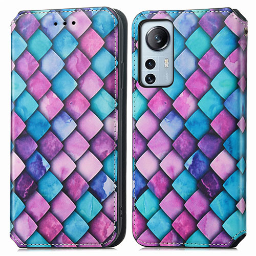 Leather Case Stands Fashionable Pattern Flip Cover Holder for Xiaomi Mi 12S Pro 5G Purple