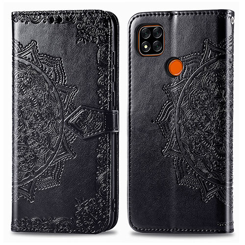 Leather Case Stands Fashionable Pattern Flip Cover Holder for Xiaomi POCO C3 Black