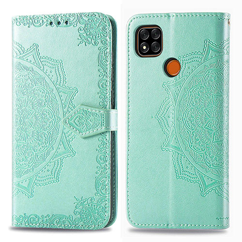 Leather Case Stands Fashionable Pattern Flip Cover Holder for Xiaomi POCO C3 Green