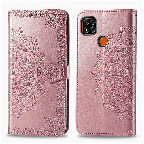 Leather Case Stands Fashionable Pattern Flip Cover Holder for Xiaomi POCO C31 Rose Gold