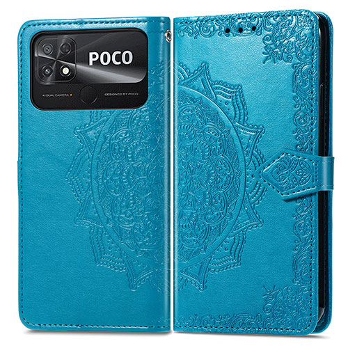 Leather Case Stands Fashionable Pattern Flip Cover Holder for Xiaomi Poco C40 Blue