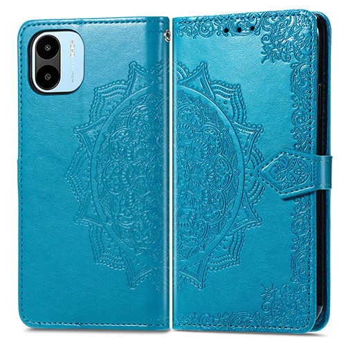 Leather Case Stands Fashionable Pattern Flip Cover Holder for Xiaomi Poco C50 Blue